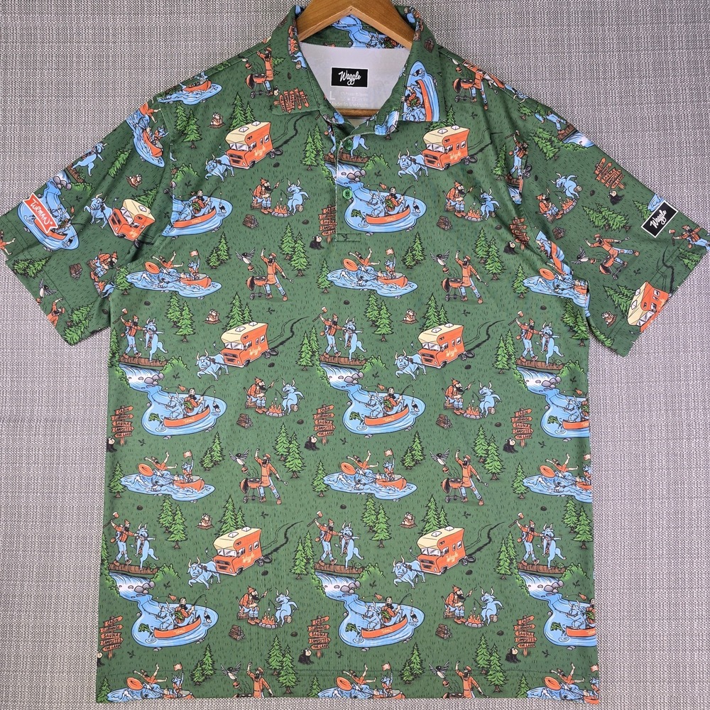Waggle Turman Paul Bunyan Golf Polo Shirt L Green Blue Ox Performance Funky View 2